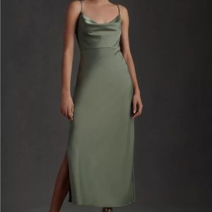BHLDN Cali Satin Cowl-Neck MIDI Slip Dress